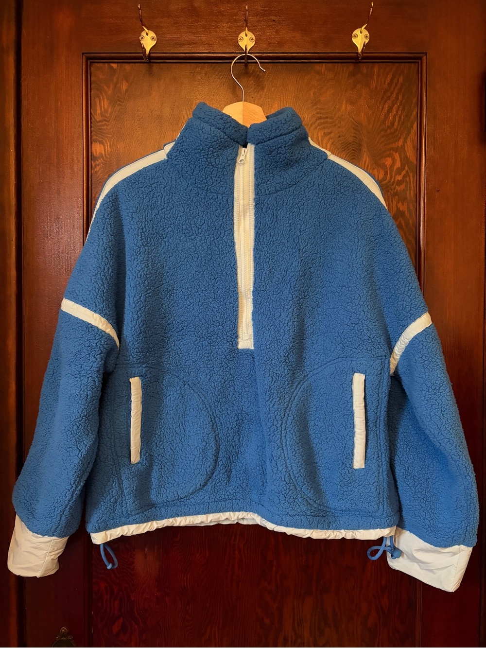 Amazon Blue Sherpa Half-Zip Pullover with Cream Trim